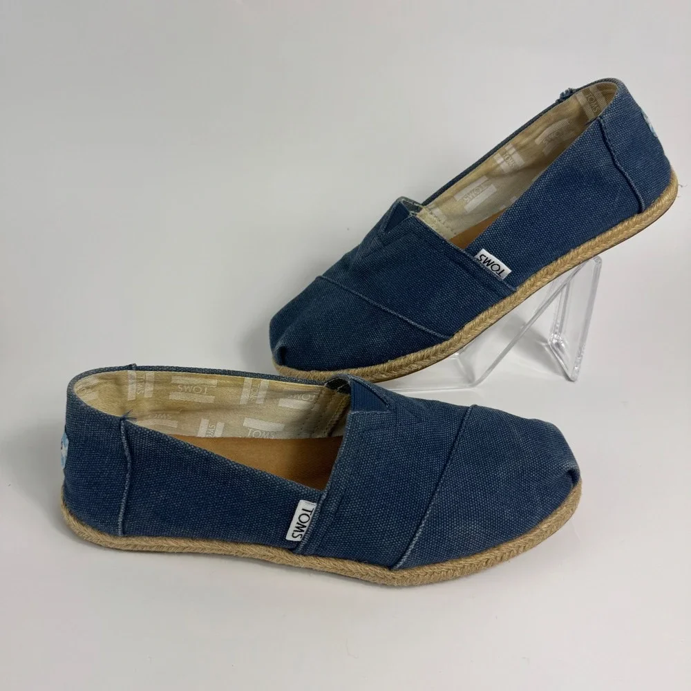 TOMS Women 7.5 Classic Alpargata Navy Blue Canvas Espadrille Slip On Flats